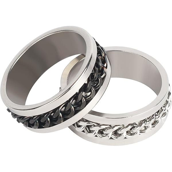 Spinner Ring Men, Women Vintage Gold Chain Male Biker Rings